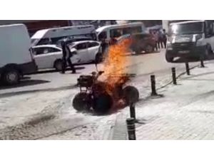 ATV motoru alev alev yandı