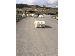 Yola Savrulan Pamuk Balyaları Yolu Trafiğe Kapattı