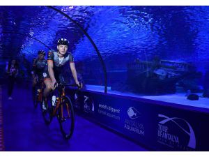 Bisikletçiler Dünyanın En Büyük Akvaryum Tünelinde Pedal Çevirdi