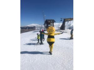 Arı Maya Kostümüyle Snowbord Yapıp, Davraz Kayak Merkezini Tek Başına Tanıttı
