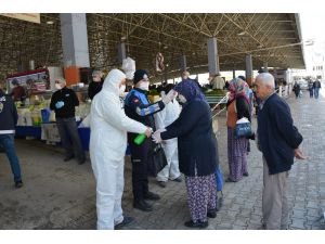 Korkuteli pazarında Korona virüs önlemi