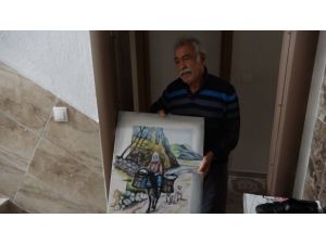 112’den malzeme siparişi veren 65 yaş üstü ressam, ekiplere tablo hediye etmek istedi