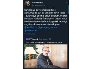 Rektör Ünal, Ferdi Tayfur’u tedavi için Antalya’ya davet etti