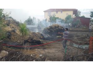 Alevler 750 adet saman balyasını kül etti