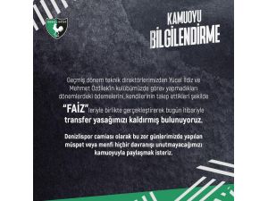 Denizlispor’un Transfer Yasağı Sona Erdi