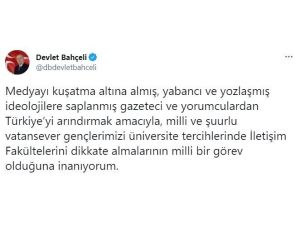 Mhp Lideri Bahçeli: "Vatansever Gençlerimizi Üniversite Tercihlerinde İletişim Fakültelerini Dikkate Almalarının Milli Bir Görev Olduğuna İnanıyorum"