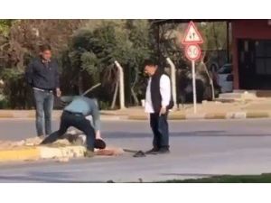 Sokak ortasında sırayla dayak cep telefonu kamerasında