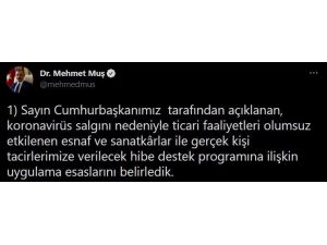 Bakan Muş Esnaf Destek Başvurularının 25 Mayıs’ta Başlayacağını Duyurdu