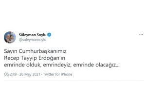 Bakan Soylu: "Sayın Cumhurbaşkanımız Recep Tayyip Erdoğan’ın Emrinde Olduk, Emrindeyiz, Emrinde Olacağız."