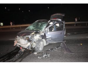 Takla atan otomobilde 70 metre sürüklendi, kazadan hafif yaralı kurtuldu