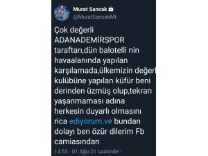 Adana Demirspor Başkanı Murat Sancak, Fenerbahçe’den Özür Diledi