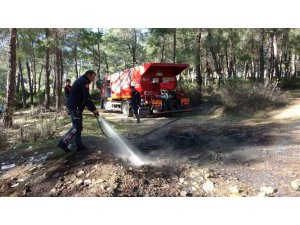 Ormanlık alanda yakılan lastikler itfaiye ve jandarmayı alarma geçirdi