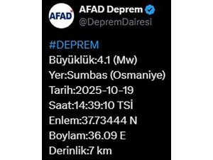 OSMANİYE’DE 4.1 BÜYÜKLÜĞÜNDE DEPREM