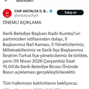 CHP İL BAŞKANLIĞI, KUMBUL'UN PARTİDEN İSTİFA ETTİĞİNİ AÇIKLADI