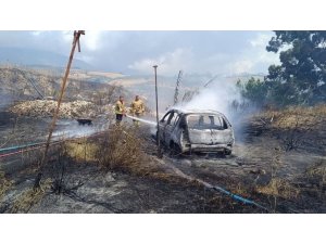 BAHÇEDE BAŞLAYAN YANGINDA OTOMOBİL VE SERA KULLANILMAZ HALE GELDİ