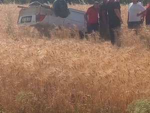 TARLAYA YUVARLANAN OTOMOBİLİN SÜRÜCÜSÜ YARALANDI