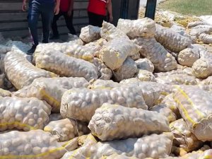PATATES YÜKLÜ KAMYON DEVRİLDİ