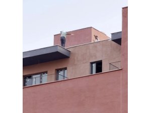 İŞ YERİNDE ÇALAN OYUN HAVASINI DUYAN İNŞAAT İŞÇİLERİ BİNANIN TEPESİNDE OYNADILAR