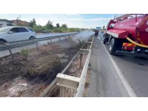 ARAÇTAN ATILAN İZMARİT REFÜJDE YANGIN ÇIKARDI