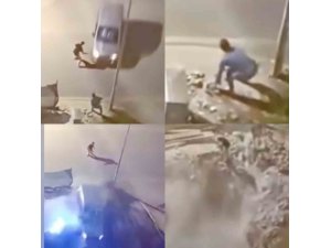 KAVGA ETTİĞİ ŞAHSA ARAÇLA ÇARPIP ÇUKURA UÇTU: O ANLAR KAMERADA