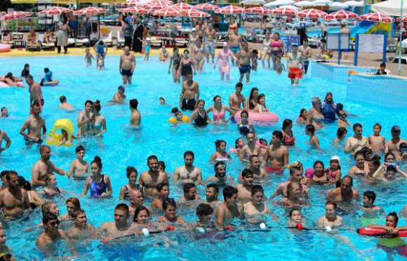 Antalya'da sıcaktan bunalan havuza koştu