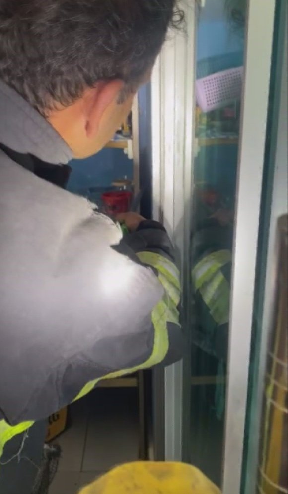 MARKETİN SOĞUTMA DOLABINA GİREN YILANI, İTFAİYE YAKALADI