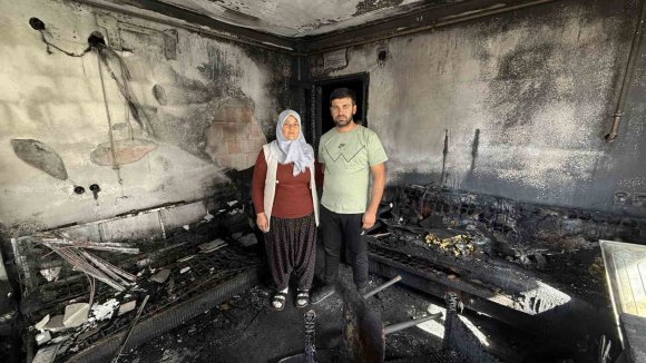 EVLERİ YANGINDA KÜLE DÖNDÜ, AİLE CANINI ZOR KURTARDI
