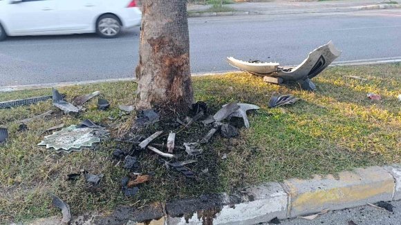 PALMİYEYE ÇARPAN OTOMOBİL HURDAYA DÖNDÜ: 1 YARALI
