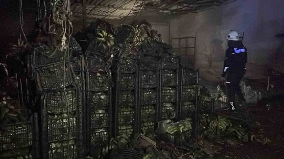 ALANYA’DA MUZ SARARTMA TESİSİNDE YANGIN: TONLARCA MUZ ZARAR GÖRDÜ