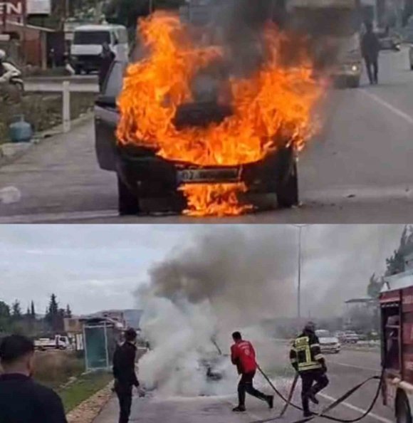 OTOMOBİL ALEV ALEV YANDI