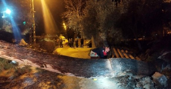 DEFNE’DE DEVRİLEN AĞAÇ YOLU KAPATTI