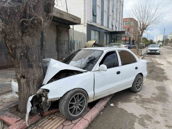 EHLİYETSİZ SÜRÜCÜNÜN KONTROLÜNÜ KAYBETTİĞİ OTOMOBİL AĞACA ÇARPTI... O ANLAR KAMERADA