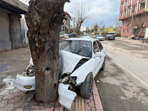 EHLİYETSİZ SÜRÜCÜNÜN KONTROLÜNÜ KAYBETTİĞİ OTOMOBİL AĞACA ÇARPTI... O ANLAR KAMERADA