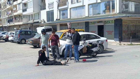 BİSİKLETLİ ÇOCUĞA ÇARPMAMAK İÇİN MOTOSİKLETİNİ DEVİRİP YARALANDI