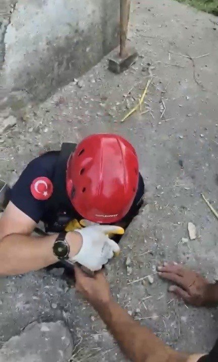 OSMANİYE’DE BALYOZLA GENİŞLETİLEN KUYUDAN YAVRU KEDİ KURTARILDI