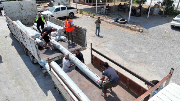 ALANYA VE GAZİPAŞALI YANGINZEDE ÜRETİCİLERE SERA NAYLONU DESTEĞİ